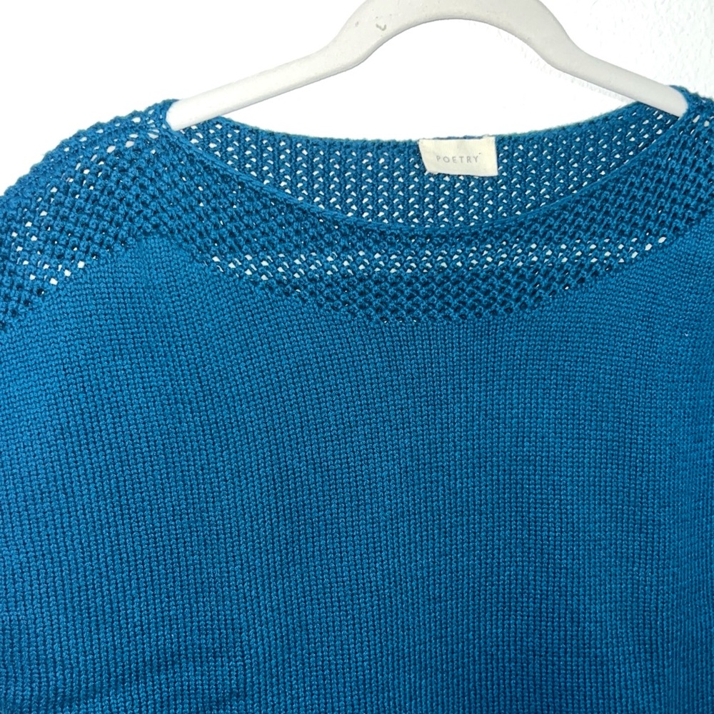POETRY Crochet Stitch Sleeveless Sweater Boxy Teal Cotton Sz 10 - Picture 3 of 14